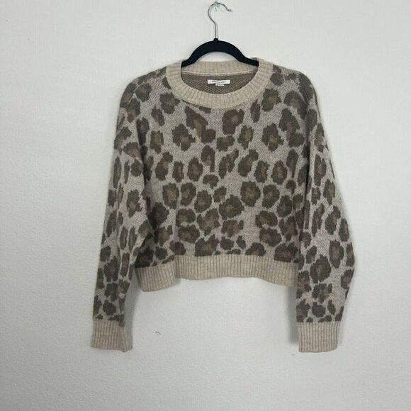 American Eagle Womens Cheetah Leopard Print Wool Blend Knit Crewneck Sweater XS - Picture 1 of 11